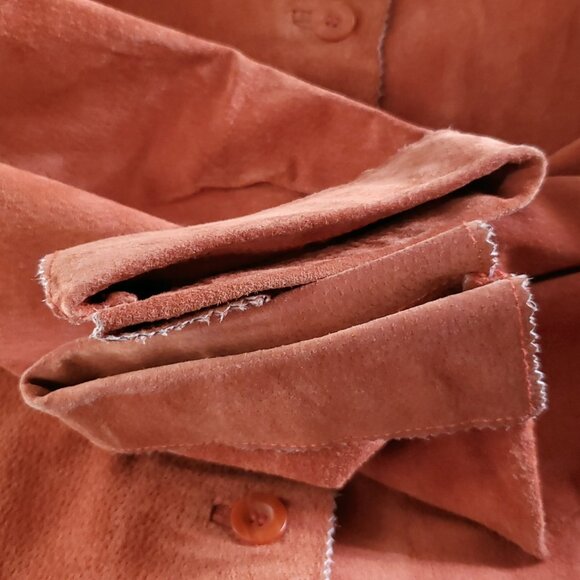 Womens Suede Shirt Jacket 1X Burnt Orange Boho Hippie Barn Chore Shacket Y2K - Picture 11 of 13